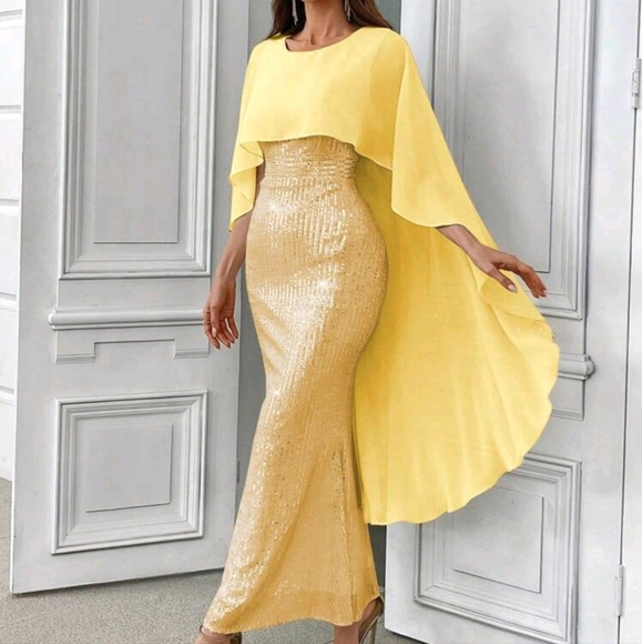 Women's Sequin Shawl Elegant Formal Gown Evening Dress, Semi Formal Prom Dress - Picture 3 of 4